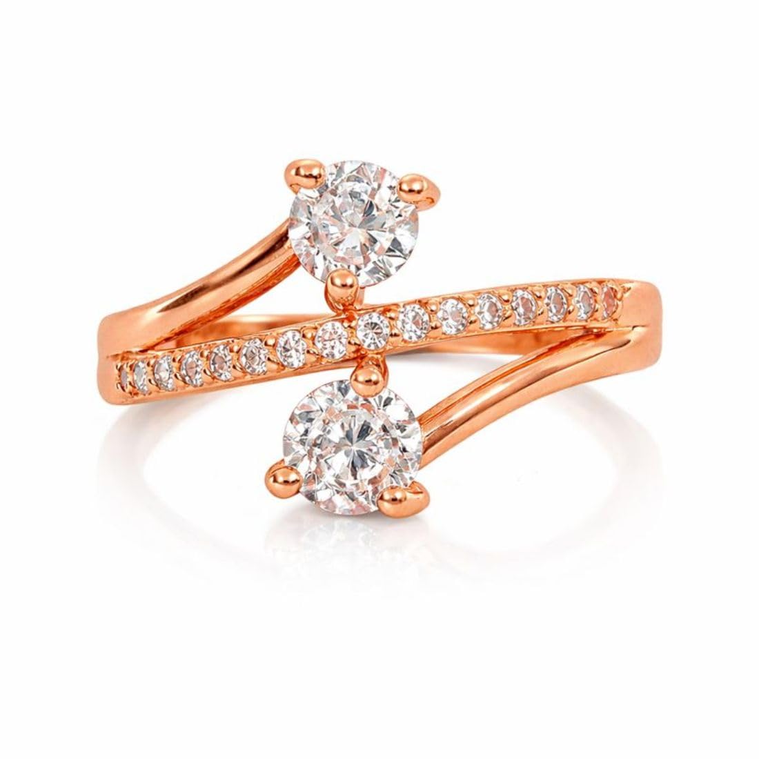 Rose Gold Plated Elegant American Diamond Studded Sparkling Adjustable Finger Ring for Women and Girls-image-25