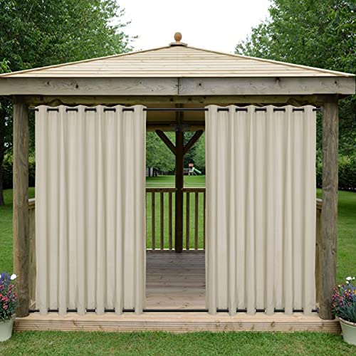 Frelement Outdoor Waterproof Drapes for Patio - Light Blocking, Windproof Canvas Curtains for Porch With Grommet Top and Bottom, 52" W x 84" L, 1 Panel, Beige -  FR8-2BG-5284GM2