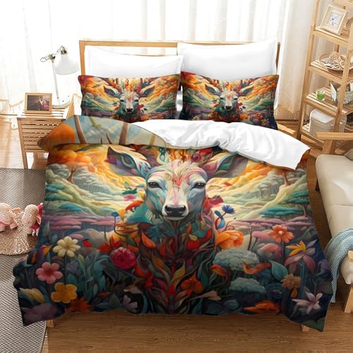 Parure de lit microfibre cerf floral ensemble linge de lit single 140x200 - 3