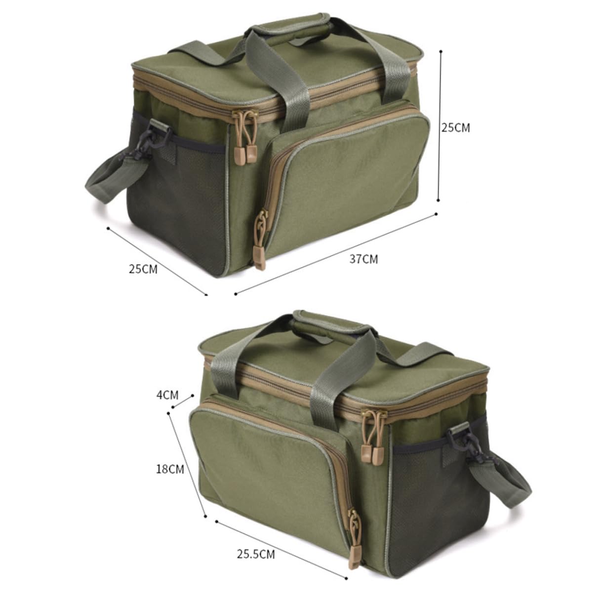 Happyyami Torba Wędkarska Oxford Fabric Z Podwójnym Zamkiem Błyskawicznym Do Przechowywania Kołowrotków Haczyków Przynęt Żyłek Zielona ​​37x25x25cm