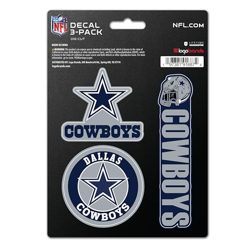 Logo Brands Dallas Cowboys NFL Team Logo Vinyl Sticker 3 Pack Heavy Duty Decal for Indoor or Outdoor Use for Laptops Coolers & Notebooks Show Your Cowboys Pride