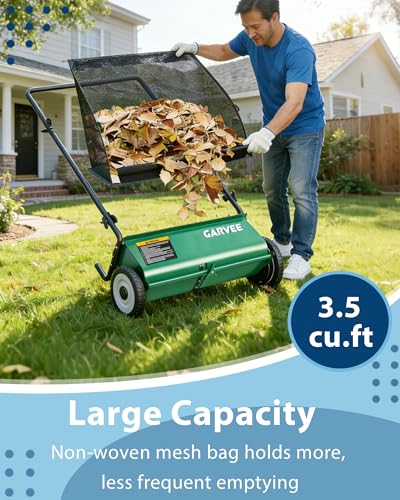 Image of Push Lawn Sweeper,21-Inch Width Enhanced 4-Brush System, 3.5 ft Capacity Heavy Duty Steel Frame, Ideal for Yard and Garden Clean up, Green
