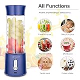 Canareen Portable Blender Smoothie Maker - 500ML Blender do koktajli i soków | Mini blender USB z akumulatorem 4000mAh z 6 ostrzami | Blender ręczny do sporty podróż siłownia (Niebieski)
