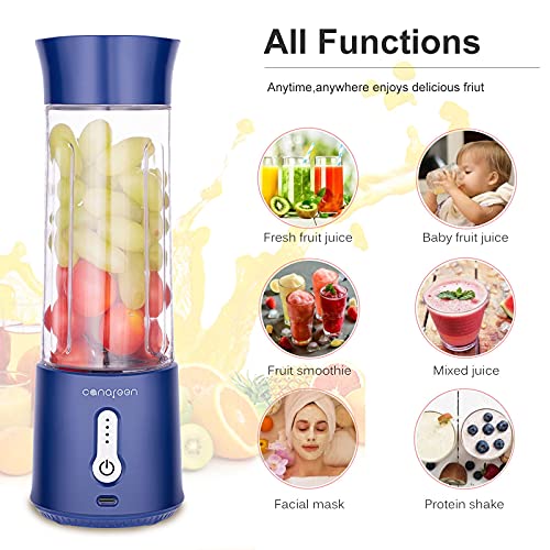 Canareen Mixer Smoothie Maker od Blender – 500 ml přenosný mixér pro smoothies a shakes | 4000 mAh nabíjecí USB smoothie mixér se šesti čepelemi | ruční clona pro sportovní fitness studia