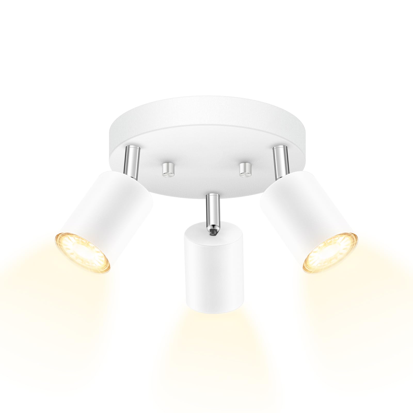 Photo 1 of AUQUEE LED 3 Light Track Lighting Kit, LED Track Lighting Fixtures, White Round Ceiling Spot Lighting, Flexibly Rotatable Light Head for Kitchen, Living Room, Bedroom, GU10 Bulb Not Included