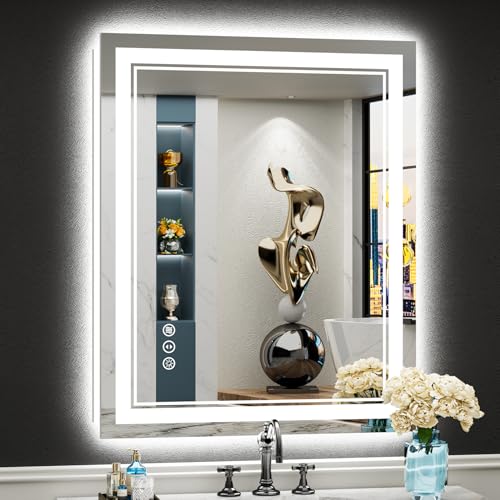Image of 24x36 LED Bathroom Mirror with Lights, Backlit and Front Lit Anti-Fog Lighted Vanity Mirrors for Bathroom Wall, Dimmable, 3-Color Light, Memory, Shatter-Proof, HD Tempered Glass, CRI>90