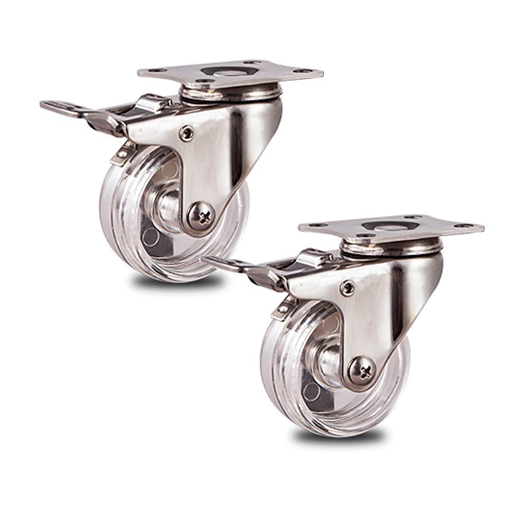 dcIustfHE 2X Transparent Pcer Wheels,2In Heavy Duty Swivelornitureer,Load Capacity 60Kg,Waterproof and Rustproof (Brake 2Inch)