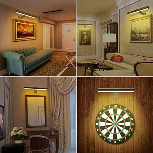 Xuolder Picture Lights For Painting Wireless Rechargeable Battery Operated Art Display Painting Light Wtih Remote Control Full Metal Dartboard Light 300Lm Brightness Dimmable 3 Lighting For Picture #TOP2