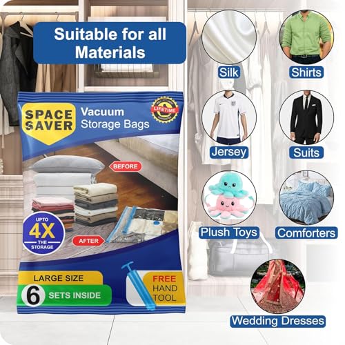 Image of LAXIS Reusable Vacuum Bags for Clothes with Pump, Ziplock Vacuum Storage Bags with Pump, Air Tight Double Zip Seal, Clothes, Blankets, Comforter, Pillows & Travel - Set of 12 (3S 3M 3L 3XL)
