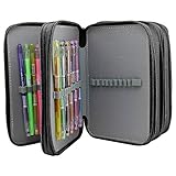 LORJE Multilayer Colored Pencil Case, Large, 72 Slots Black Pen Bag