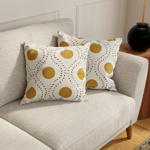 Image of HUESLAND Premium Cotton Cushion Cover 16 inch x 16 inch | Decorative Square Throw Pillow Covers Set for Sofa, Living Room & Bedroom | Set of 5 | Natural, Golden Ochre & Bistre