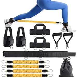 Fitnessweerstandsbanden met manchetten, krachttrainingsapparatuur geschikt voor billen/benen/armen, trainingsapparatuur voor thuis, fitnessapparatuur voor thuis (4 set)
