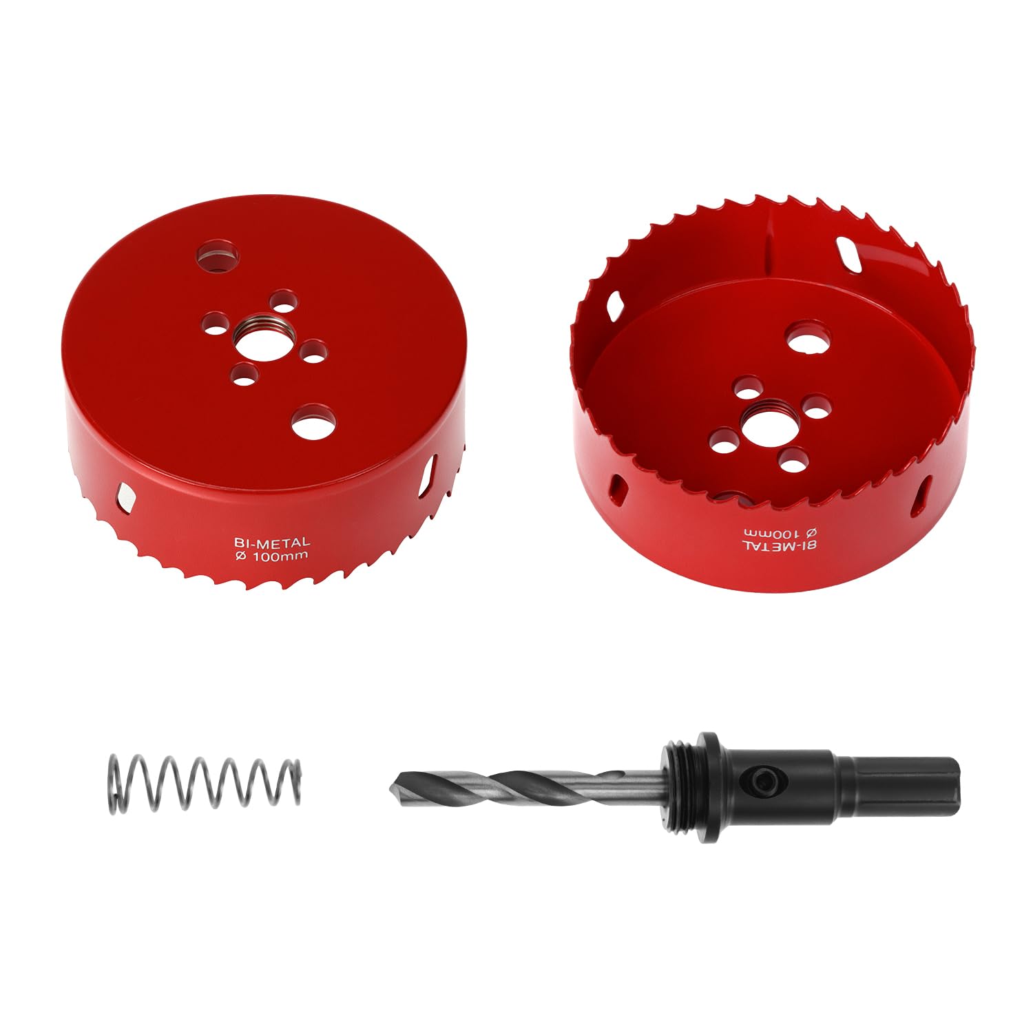 QWORK® Sega a tazza 100mm, M42 Sega a tazza bimetallica, con adattatore esagonale e punta di centraggio, per alluminio, ferro e legno, rosso