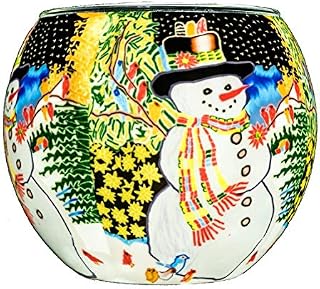 Benaya Glass Nightlight Christmas Tealight Holder - A Snowman Chorus
