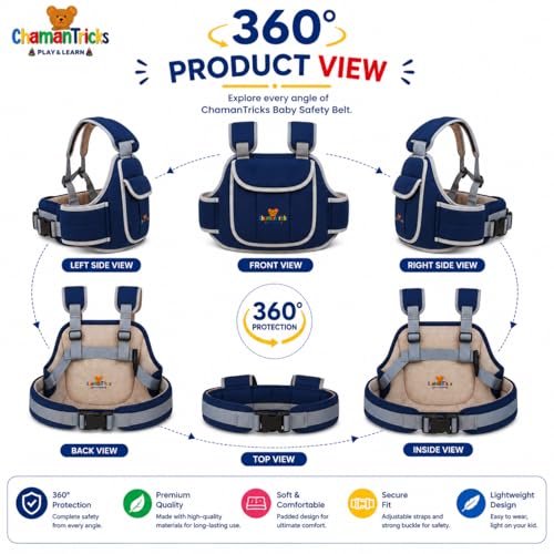 Image of Baby Safety Belt for 2 Wheeler | Adjustable Two Wheeler /Motorcycle Safety Harness Strap Belt for Children for 2 to 6 Year (Navy Blue)