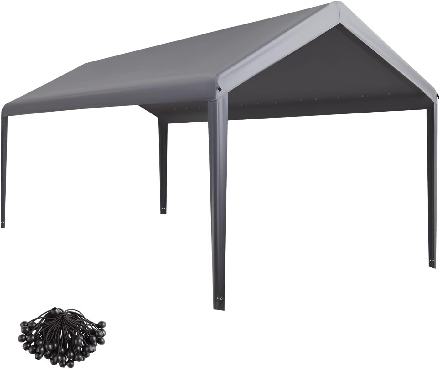Gardesol Carport Replacement Canopy, Replacement Top Cover for 10' x 20' Carport Frame, 180G Waterproof & UV Protected Tarp with Ball Bungees, Gray, Only Top Cover, Frame is not Included