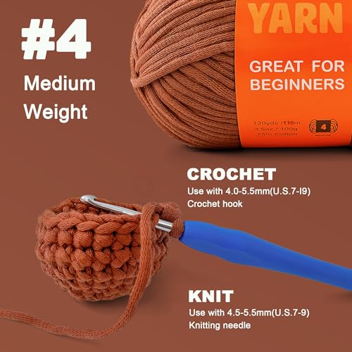 Image of 2x3.5Oz Beginner-Friendly Yarn for Crocheting and Knitting;Worsted-Weight Medium #4;Cotton Blend Yarn for Beginners with Easy-to-See Sitches,Great for Amigurumi DIY (Latte, 2 Skein)