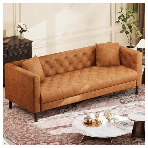 GarveeHome 81" Chesterfield Leather Couch