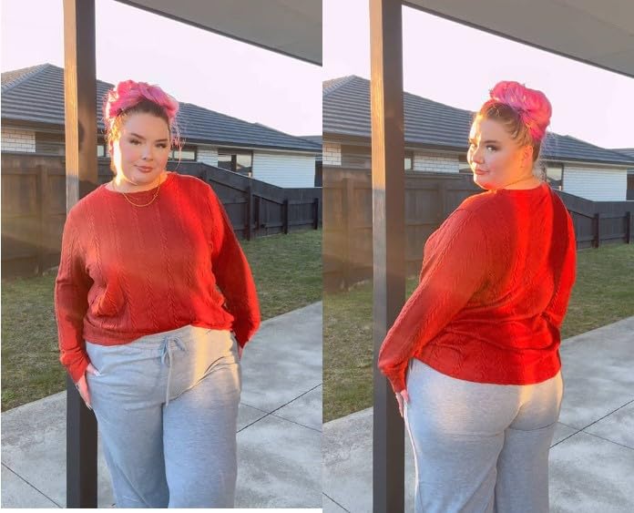 Image of CARCOS Womens Plus Size Tops Basic Fall Cable Knit Sweaters Long Sleeve Shirts Crewneck Lightweight Tunic Tops XL-5XL