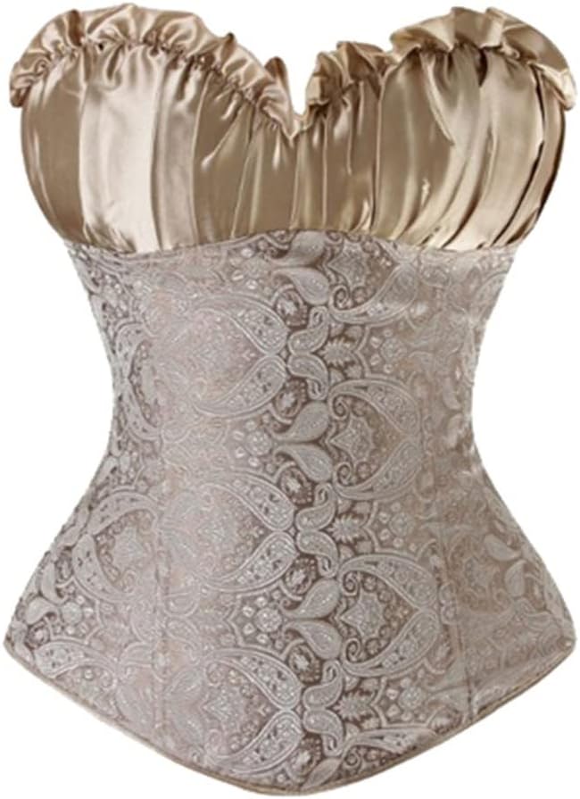 Princess Creamy Corset Retro Gothic Top Lace Up Boned Zipper Side Body Shaper Size