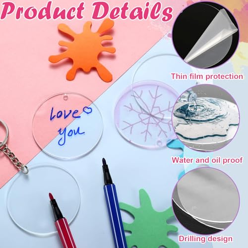Acrylscheiben rund transparent 5cm 1mm dick mit Loch – Acrylglas Anhänger Scheiben für Basteln Gravur Deko DIY Schlüsselanhänger Projekte Weihnachten
