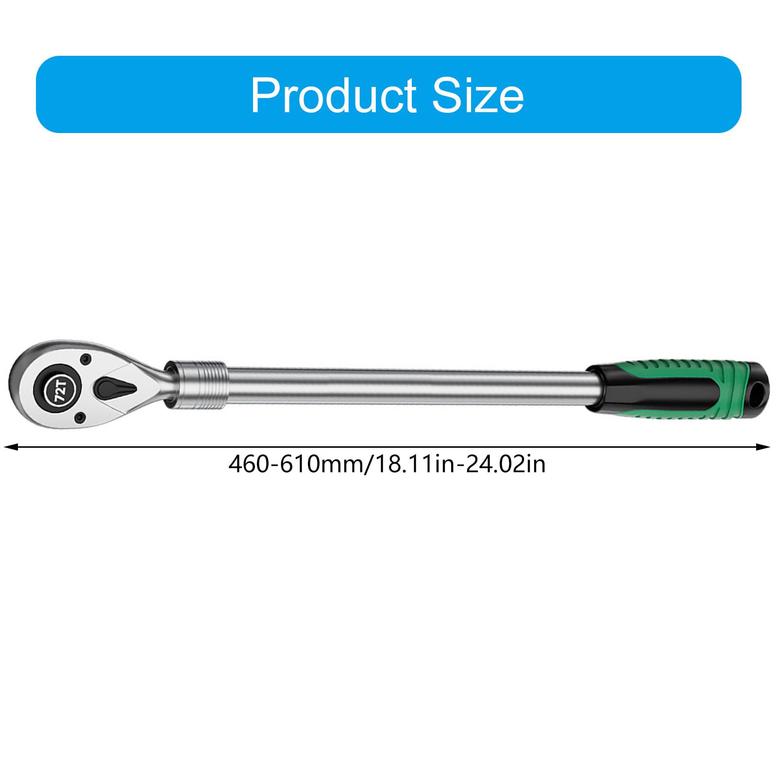 Chiave a cricchetto allungabile resistente 72T Gear impugnatura in gomma antiscivolo e design a cambio rapido per spazi ristretti Chiave a bussola ergonomica con manico lungo