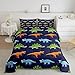 Feelyou Cartoon Dinosaur Bedding Set Twin, Dark Blue Dinosaur Comforter Set for Kids Dinosaurs Print Comforter Boys Girls Jungle Dino Duvet Set Breathable Bedroom Decor with 1 Pillow Case
