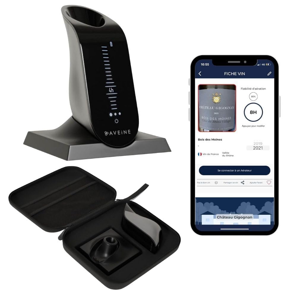 Aérateur de vin électrique avec housse de transport de protection haut de gamme - Aération instantanée et précise (décantation de 1 à 24 heures) - Intégration à une application intelligente - Design f