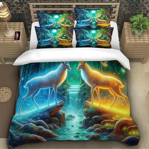 Housse de couette cerf 3D avec fermeture éclair cachée microfibre douce 140x200cm