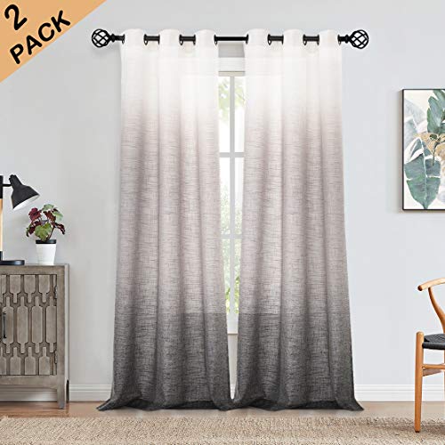 Ombre Rayon Blend Heavy Linen Texture Window Curtain Panel 6 Grommets Top Gradient