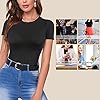 REYEOGO-Women-Shapewear-Bodysuit-Scoop-Neck-Tank-Top-Short-Sleeves-Jumpsuit-Slim-Fit-Bodycon-Clubwear-Basic-T-Shirts-Romper REYEOGO women bodycon Scoop Neck bodoysuit T-shirt shaperwear Short Sleeve Basic Bodysuits (Large, Black)