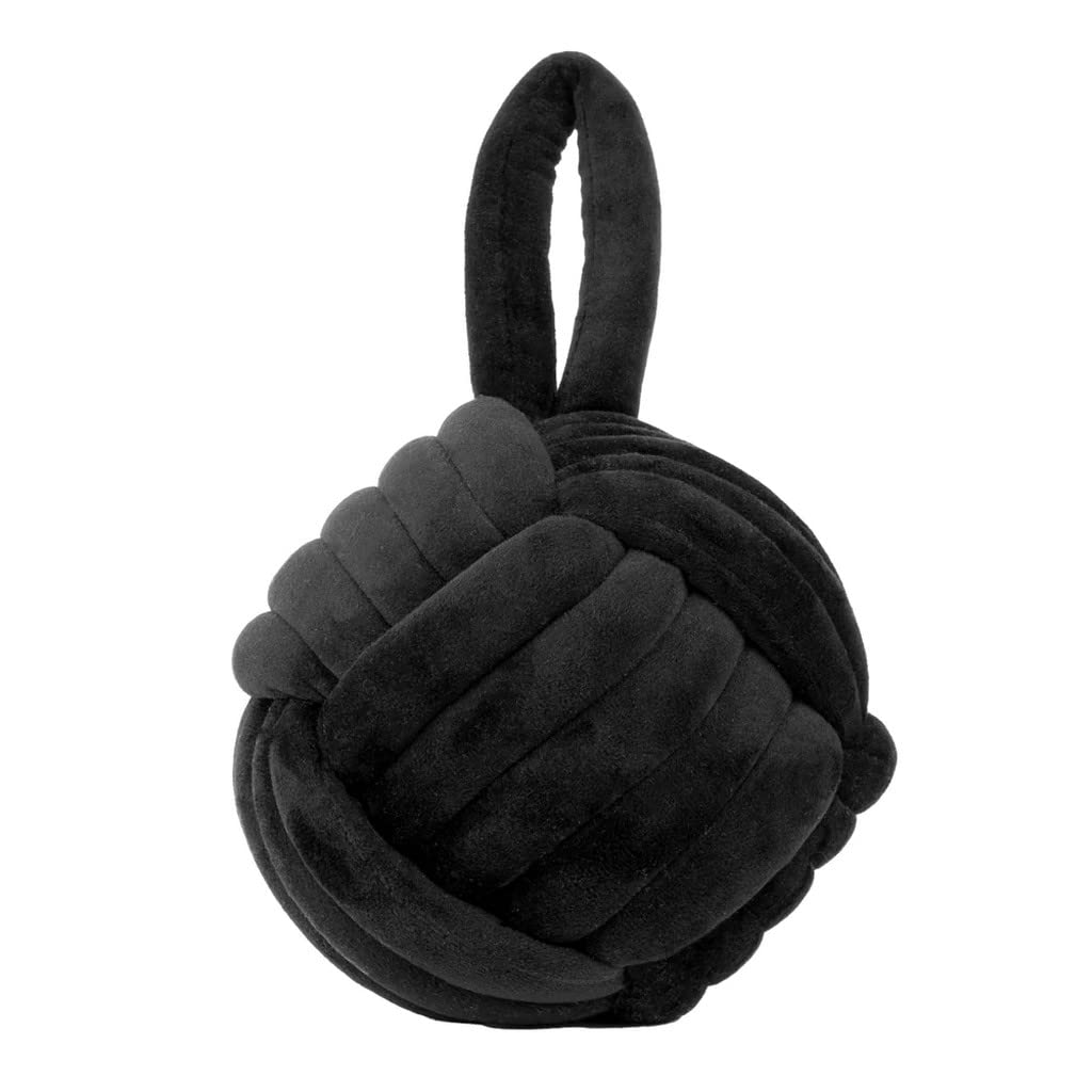 Furn. Black Furn Knot Velvet Door Stop – Soft Plush Weighted Decorative Doorstop, Modern Home Decor (Black)
