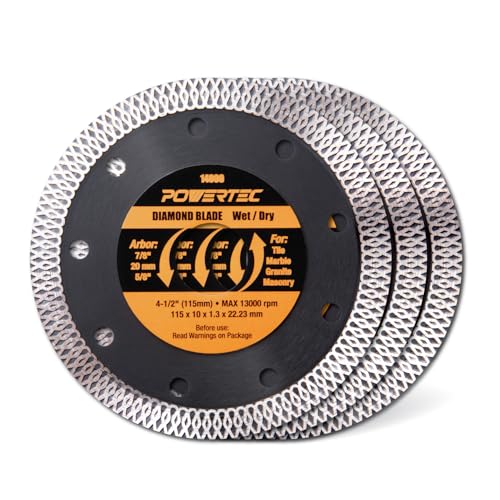 Image of POWERTEC 4-1 /2 Inch Diamond Saw Blades for Angle Grinder 3 Pack, Super Thin Turbo Mesh Rim Tile Blades for Cutting Porcelain, Granite Tile & Ceramic Tile, 4.5 inch Diamond Blades (14000-P3)