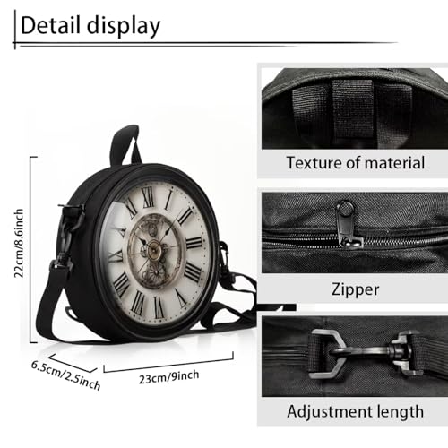 Image of Women Novelty Round Clock Shape Zippered Clock Purses for Women Tote Handbag Shoulder Bag, Gift for Mom Girlfriend