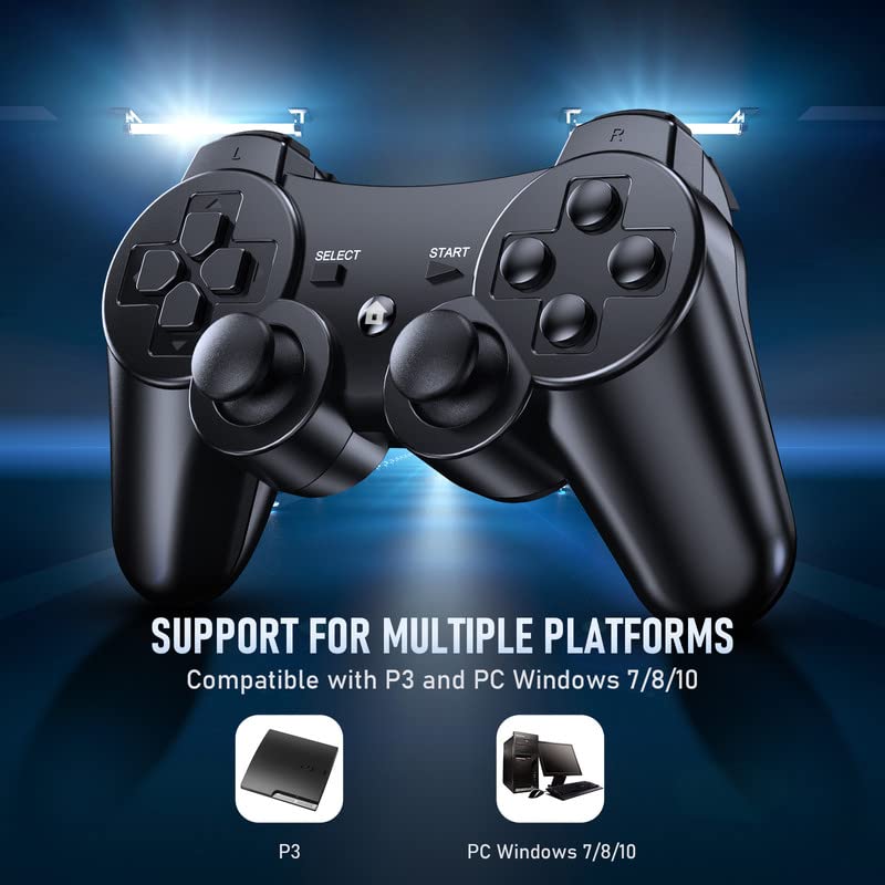 Diswoe Mando Inalámbrico para P3, Wireless Bluetooth Six-Axis Pstation 3 Gamepad Joystick Controlador con Doble Vibración und Cable de Carga USB para PC Windows XP/7/8/10