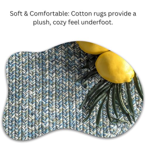 Image of Handwoven Natural Rectangular Cotton Fibres, Braided Reversible Jute and Cotton Round Rug /Carpet for Bedroom Living /Dining Room (5x8 feet, grreen)
