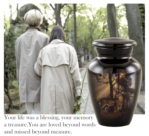 Image of Gone Hunting Deer Keepsake Urn with Sunrays - Majestic Buck Mini Memorial Urn for Human Ashes - Handcrafted Sharing Token Funeral Urn with Velvet Bag & Funnel (Keepsake)