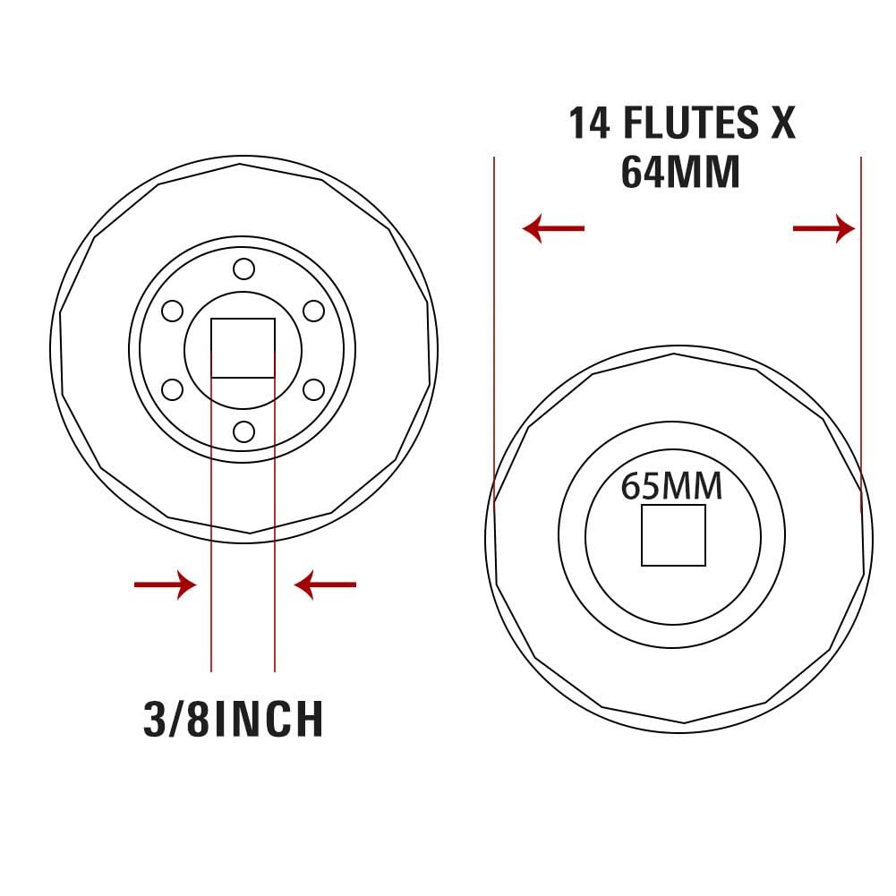 Three T Oil Filter Wrench, Oil Filter Tool For Polaris All Vehicles 2520799 2540086 2830550 2-9/16 in. (65 mm) - 14 flute