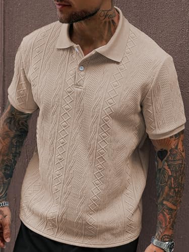 Image of GRECIILOOKS Textured Polo T-Shirt for Men | Premium Jacquard Collared Cotton Blend Polo | Smart Casual & Formal t Shirt for Men | Stylish t Shirt for Mens for Office, Party & Everyday