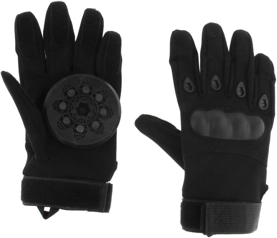 Skateboard Longboard Sliding Gloves with Flames Removable Slide Pucks - Full Finger Downhill Slide Gloves for ion & Support - Gear for Adults