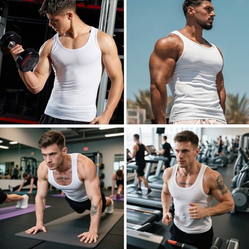Maykafay Camisetas Interior Hombre, Camiseta Deportiva Sin Mangas para Hombre, para Entrenamiento, Blanco, XXL