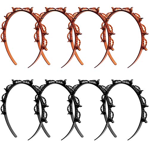 8 Pieces Double Bangs Hairstyle Hairpin Headband Double Layer Twist Plait Headband Hair Tools French Multi-Layer Hollow Headband for Women Girls, Brown, Black