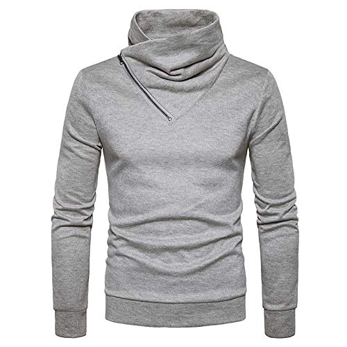 BaZhaHei-Jersey Suéter de punto Warm delgados del invierno de cuello alto suéter para Hombres Grey 1 L