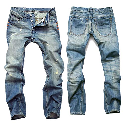 Kaxiya2021 Men's Straight Fit Destroyed Jeans Distressed Multi-Button Biker Jean Trousers Retro Button Casual Fly Pants3