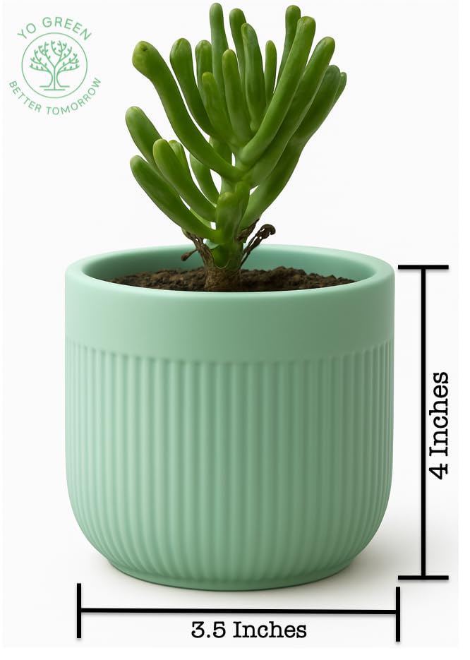 Image of Yo Green Ceramic Planters - Succulent & Indoor Plant Pot, Decorative Cartoon Doll Planter for Home Office Desk, Small Flower Pot for Succulents, Cactus, Herbs