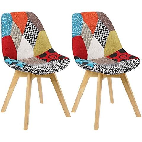 WOLTU Silla Patchwork Silla de Comedor Nórdica Pata de Madera Maciza con Respaldo Cover