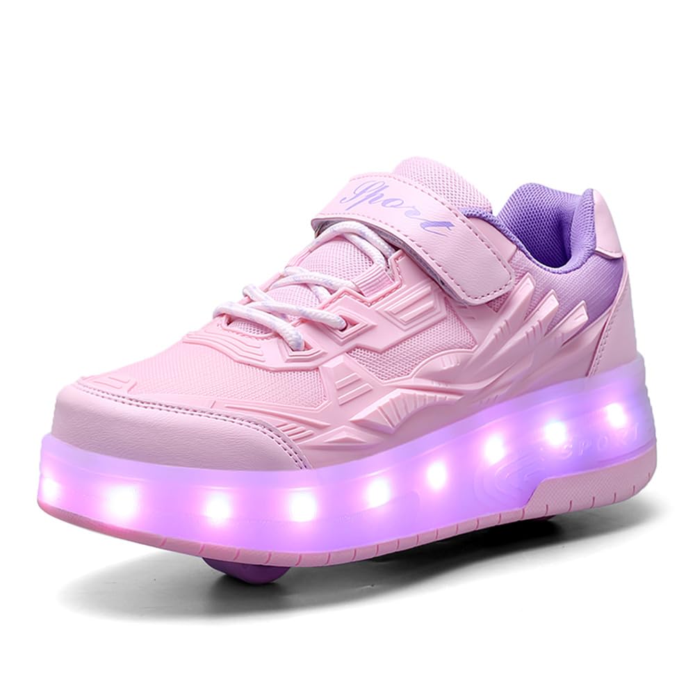 Mateju Zapatos con Ruedas para Niña y Niño Patines con 2 Ruedas Zapatillas Deportivas al Aire Libre Retráctil, Zapatillas de Skateboarding Niñas Niños Adulto 29-41 EU