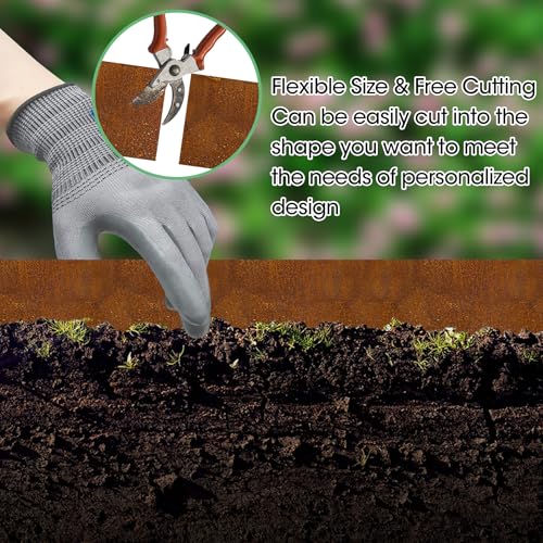 Vehipa Garten Rasenkante aus Cortenstahl 10m, 14cm Höhe Cortenstahl Rasenkante für DIY-Rasen, Rasenkantenband mit Rost inklusive 1 Paar Handschuhe, Rasenkanten Corten-Stahl Beeteinfassung für Garten