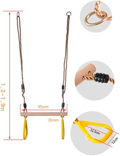 Miniatura 2 de VOSAREA Anillo de escalada al aire libre para niños, 1 juego de anillos ajustables de bambú para niños, equipo para niños, anillo de fitness para