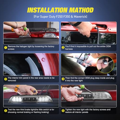 Image of Nilight Third Brake Light for Ford F150 2015-2020, F250 F350 17-26, Clear
